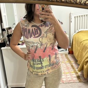 European Tank Top XL Sleeveless Cotton USA Graphic AOP Crewneck France Woman